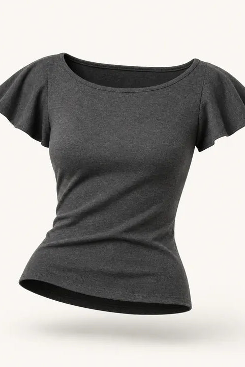 Mingstreet ASC launch still-life | FaxCopyExpress | Flutter Sleeve Open Back Top | Gray | ready_now_existing_asset