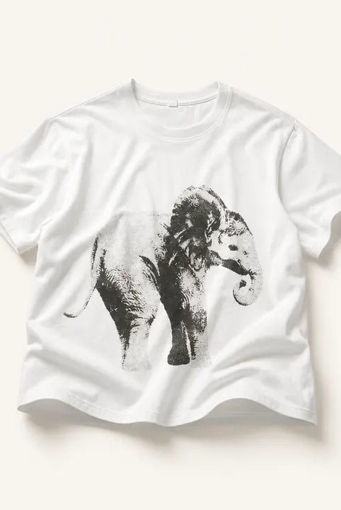 Mingstreet ASC launch still-life | FaxCopyExpress | Elephant Print Cotton Modal Tee | White | ready_now_existing_asset