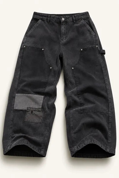 Mingstreet ASC launch still-life | SOD | Washed Corduroy Patchwork Logger Pants | Black | ready_now_existing_asset