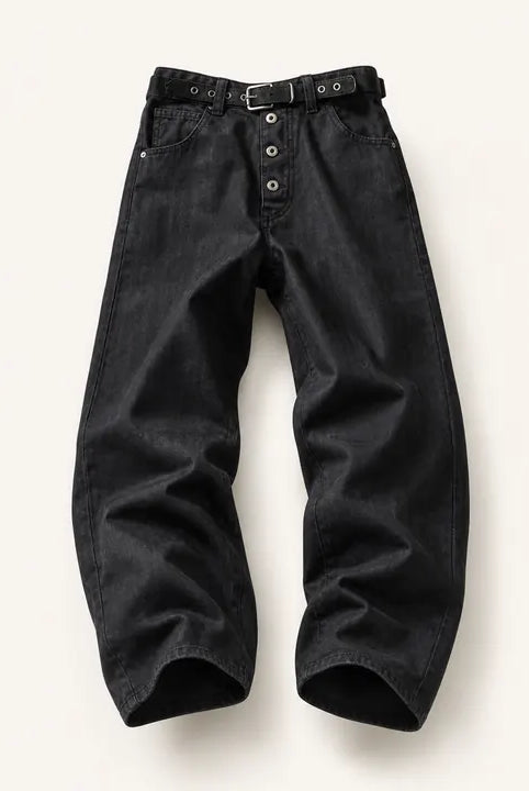 Mingstreet ASC launch still-life | SOD | Waxed Leather Buckle Jeans | Black | ready_now_existing_asset