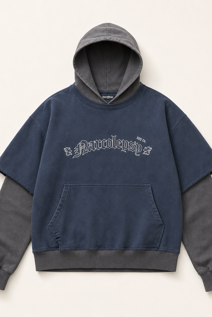 Mingstreet ASC launch still-life | SOD | Distressed Layered Effect Hoodie | Blue | ready_now_uncrumpled_replacement