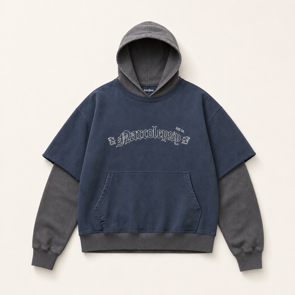 Mingstreet ASC launch still-life | SOD | Distressed Layered Effect Hoodie | Blue | ready_now_uncrumpled_replacement