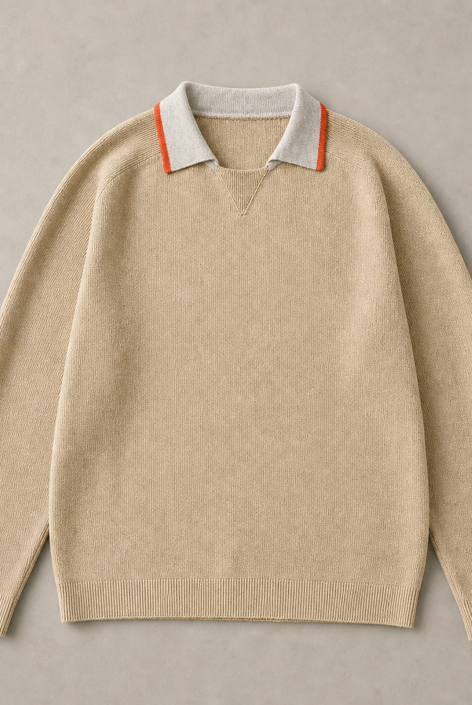 Mingstreet ASC launch still-life | SOD | Contrast Collar Linen Knit Sweater | Beige | ready_now_uncrumpled_replacement