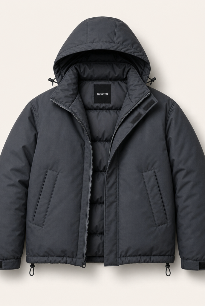 Mingstreet ASC launch still-life | SOD | Mid Length Hooded Down Puffer | Black | ready_now_uncrumpled_replacement
