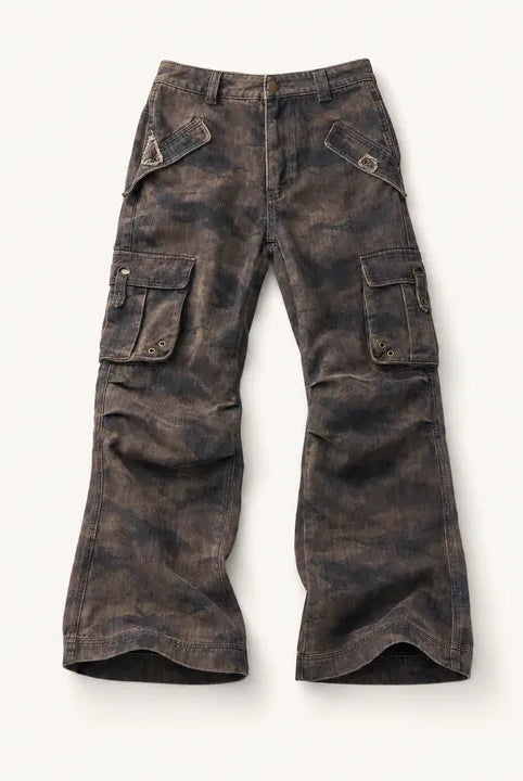 Mingstreet ASC launch still-life | BEERBRO | Washed Camo Micro Flare Cargo Pants | Brown | ready_now_existing_asset