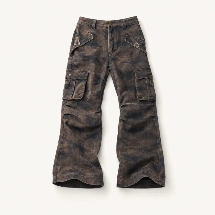 Mingstreet ASC launch still-life | BEERBRO | Washed Camo Micro Flare Cargo Pants | Brown | ready_now_existing_asset