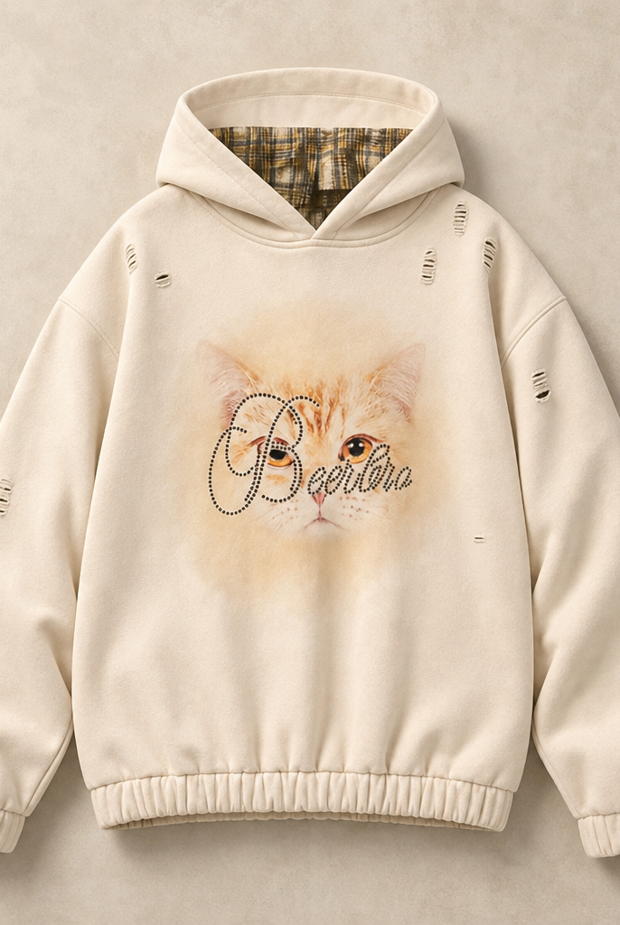 Mingstreet ASC launch still-life | BEERBRO | Distressed Cat Graphic Hoodie | Cream | ready_now_uncrumpled_replacement