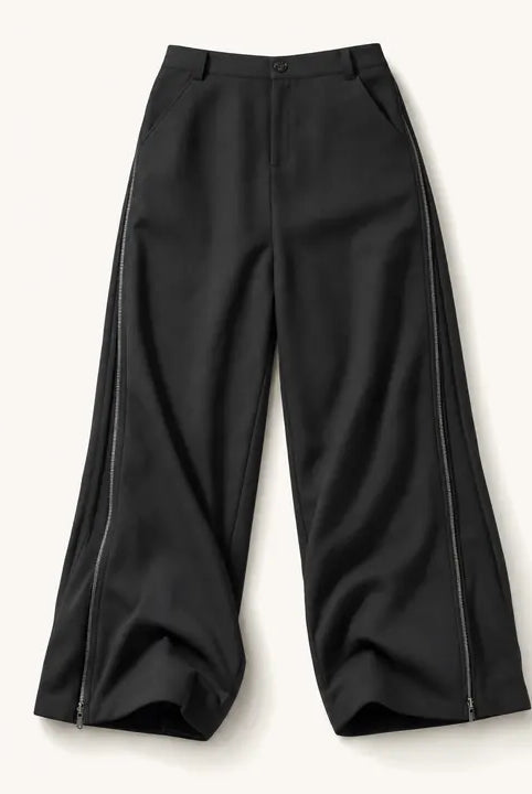 Mingstreet ASC launch still-life | BLINDNOPLAN | Side Zip Adjustable Wide Leg Trousers | Black | ready_now_existing_asset