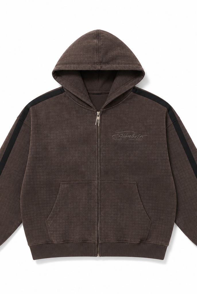 Mingstreet ASC launch still-life | BLINDNOPLAN | Distressed Embroidered Zip Up Hoodie | Brown | generated_extra_ready_product_colorway