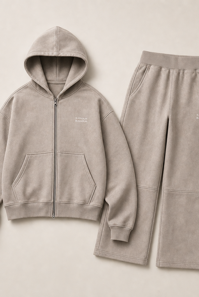 Mingstreet ASC launch still-life | BLINDNOPLAN | Metallic Logo Zip Hoodie Pants Set | Beige | ready_now_uncrumpled_replacement