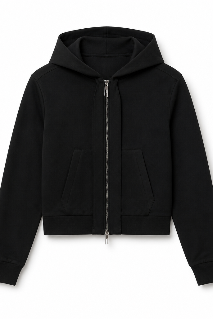 Mingstreet ASC launch still-life | BLINDNOPLAN | Cropped Zip Up Hoodie with Structured Trim | Black | generated_extra_ready_product_colorway