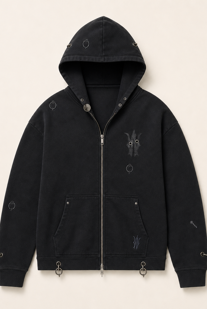 Mingstreet ASC launch still-life | BLINDNOPLAN | Washed Distressed Graphic Zip Hoodie | Black | ready_now_uncrumpled_replacement