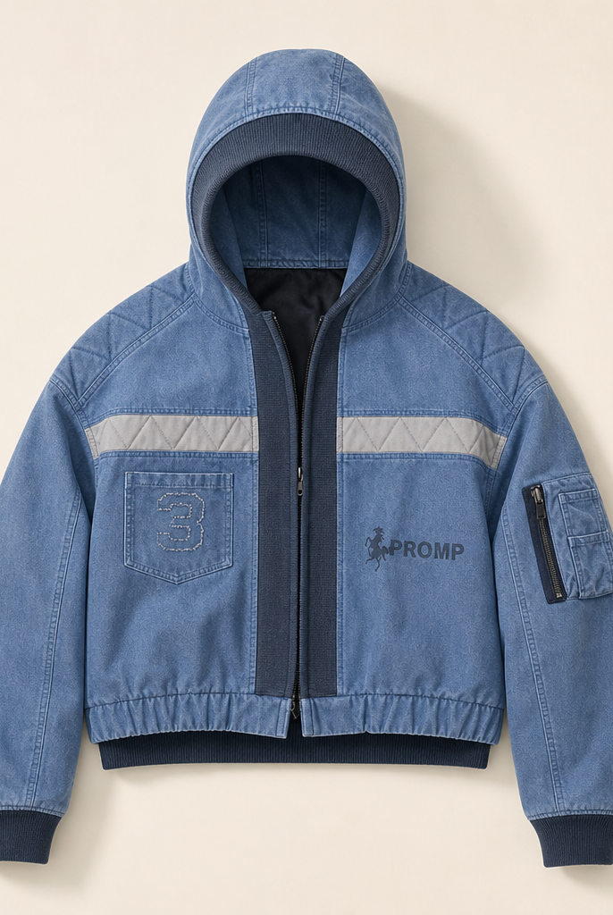 Mingstreet ASC launch still-life | BLINDNOPLAN | Distressed Hooded MA 1 Bomber Jacket | Blue | ready_now_uncrumpled_replacement