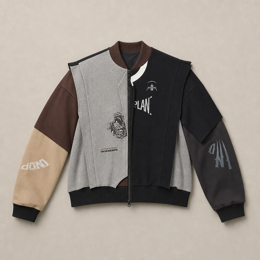 Mingstreet ASC launch still-life | BLINDNOPLAN | Reversible Patchwork Bomber Jacket | Beige | ready_now_uncrumpled_replacement