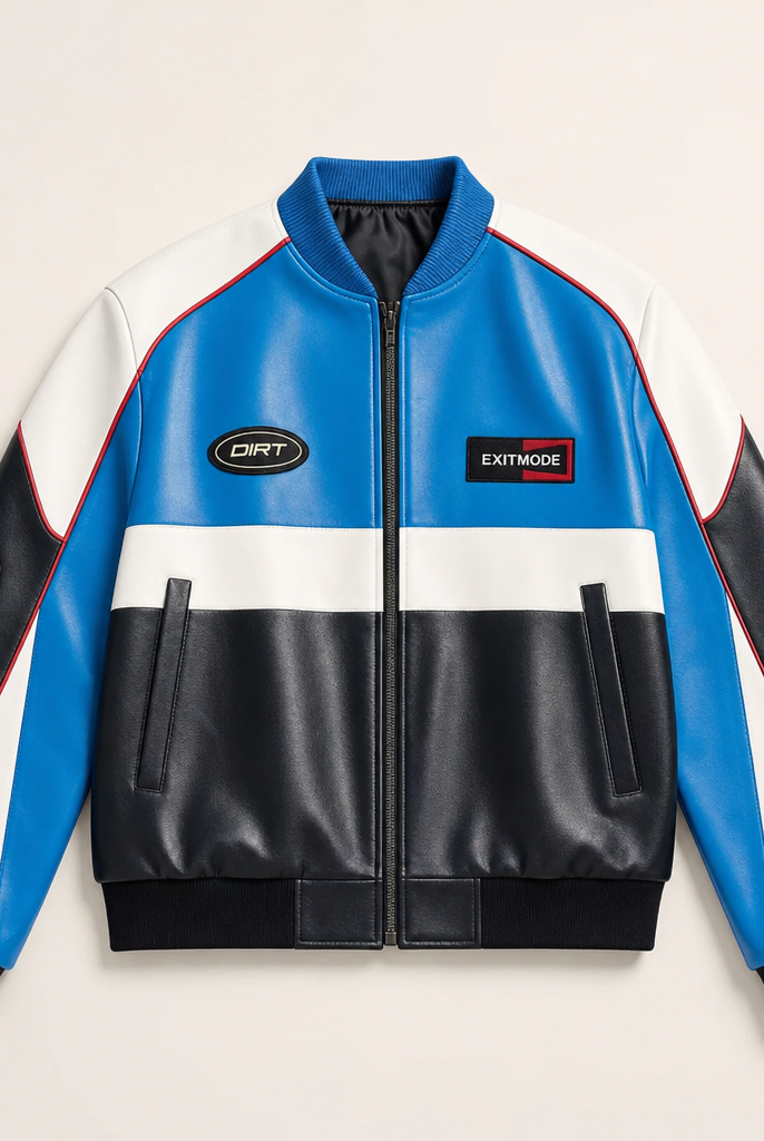 Mingstreet ASC launch still-life | BLINDNOPLAN | Color Block Faux Leather Padded Jacket | Blue | ready_now_uncrumpled_replacement