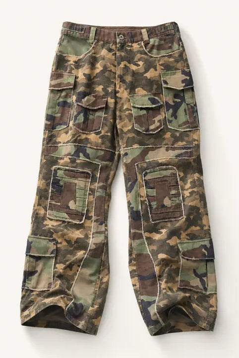 Mingstreet ASC launch still-life | BLINDNOPLAN | Paneled Camo Flared Cargo Pants | Green | ready_now_existing_asset