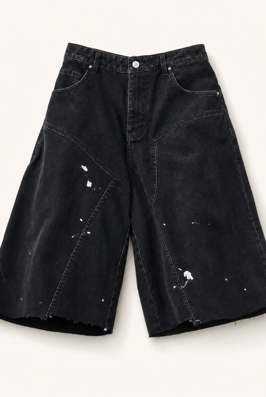 Mingstreet ASC launch still-life | BLINDNOPLAN | Ink Splatter Denim Carpenter Shorts | Black | ready_now_existing_asset
