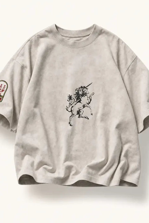 Mingstreet ASC launch still-life | BLINDNOPLAN | Wax Print Unicorn Graphic T Shirt | Beige | ready_now_existing_asset