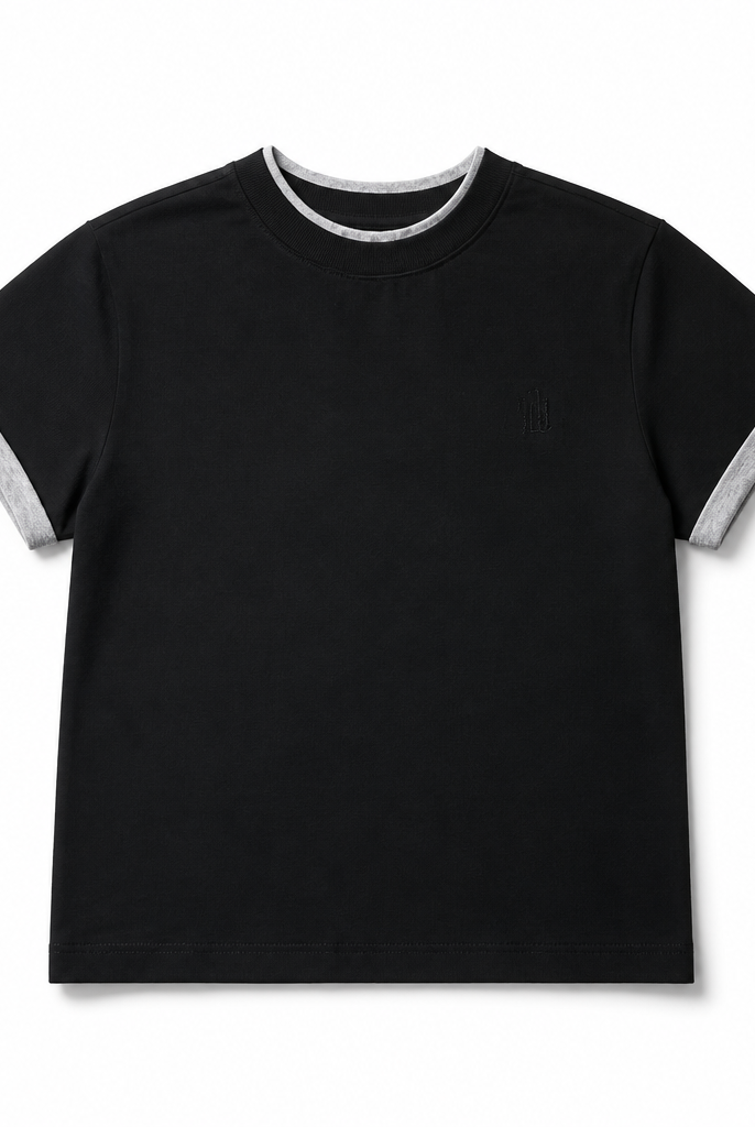 Mingstreet ASC launch still-life | BLINDNOPLAN | Embroidered Mock Two Piece T Shirt | Black | generated_extra_ready_product_colorway
