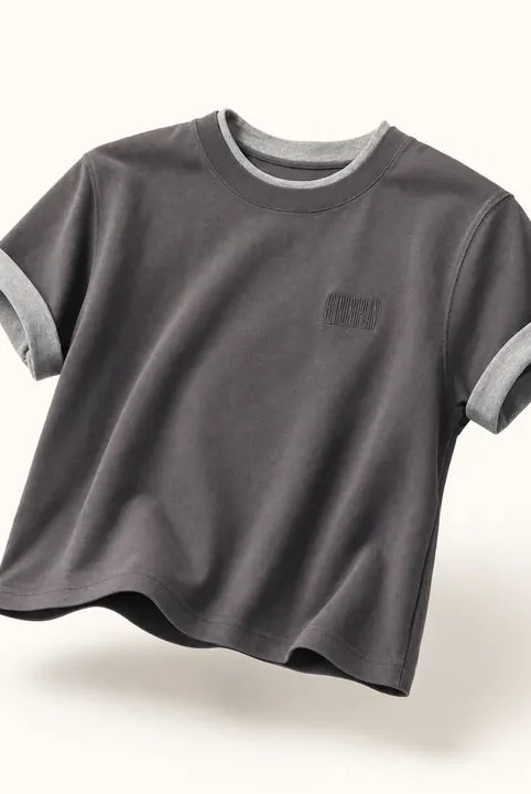 Mingstreet ASC launch still-life | BLINDNOPLAN | Embroidered Mock Two Piece T Shirt | Gray | ready_now_existing_asset
