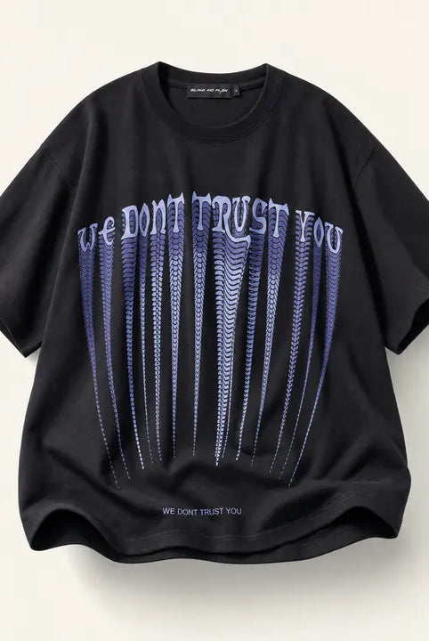 Mingstreet ASC launch still-life | BLINDNOPLAN | Stretched Slogan Print Cotton T Shirt | Black | ready_now_existing_asset
