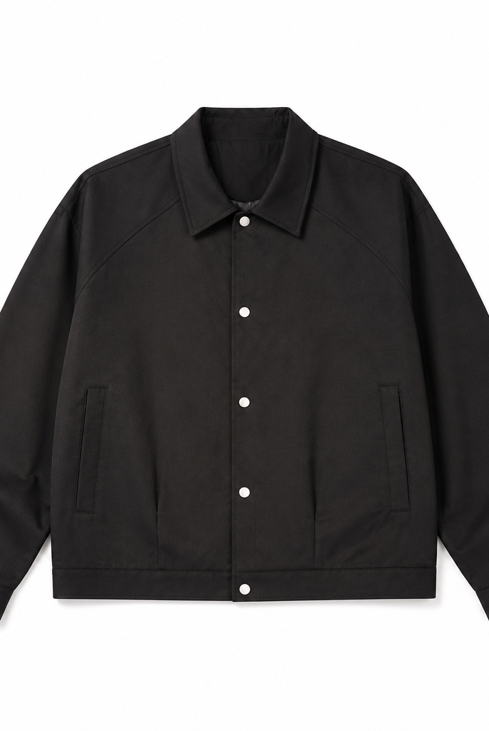 Mingstreet ASC launch still-life | MEDM | Collared Snap Front Jacket | Black | generated_extra_ready_product_colorway
