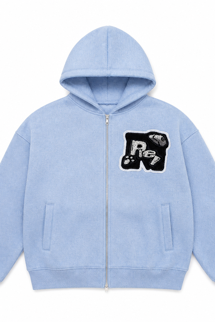 Mingstreet ASC launch still-life | MEDM | Tufted Embroidery Zip Up Hoodie | Sky Blue | generated_extra_ready_product_colorway