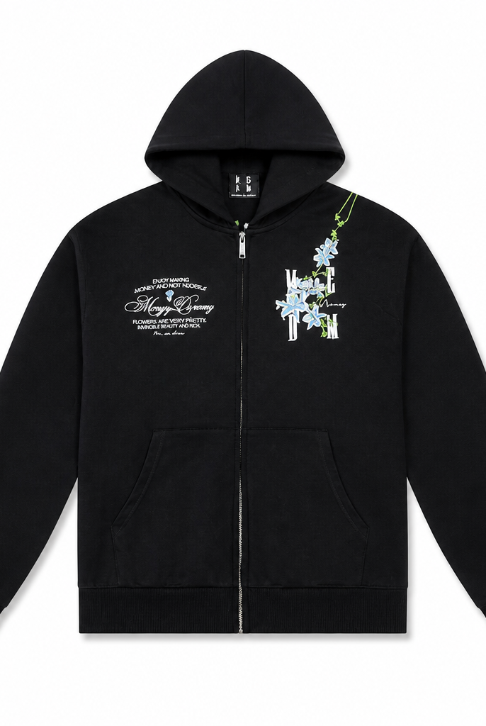 Mingstreet ASC launch still-life | MEDM | Floral Embroidered Zip Up Hoodie | Black | generated_extra_ready_product_colorway