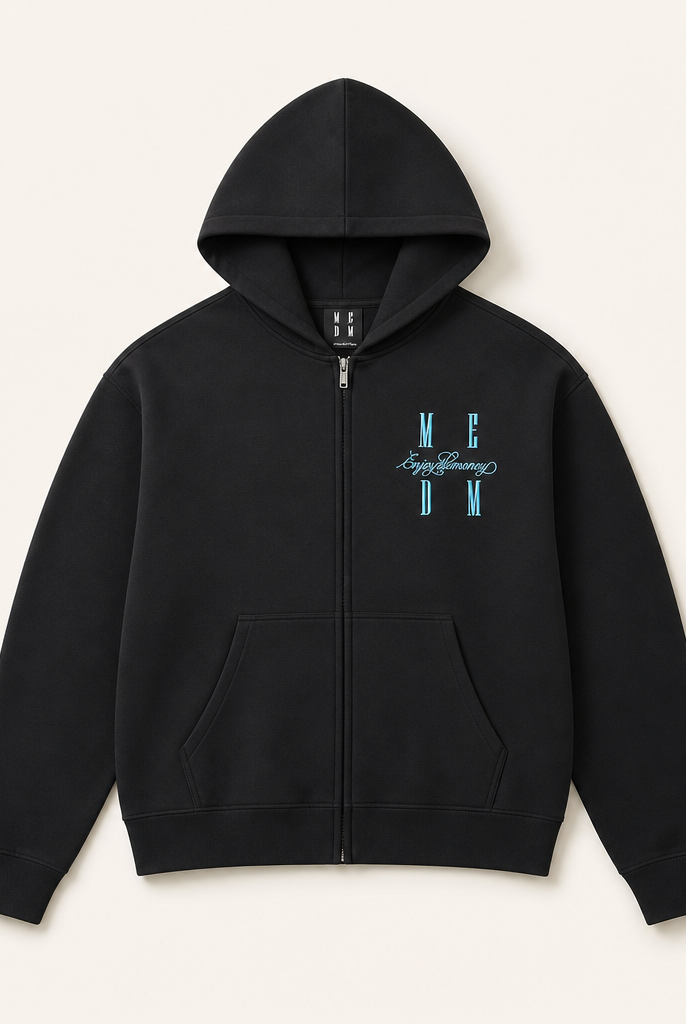 Mingstreet ASC launch still-life | MEDM | Embroidered Cotton Blend Zip Up Hoodie | Black | ready_now_uncrumpled_replacement