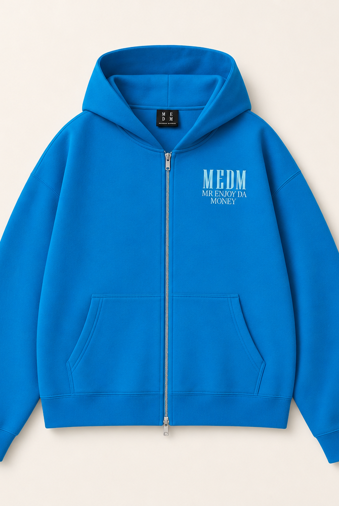 Mingstreet ASC launch still-life | MEDM | 3D Logo Two Way Zip Cotton Hoodie | Blue | ready_now_uncrumpled_replacement
