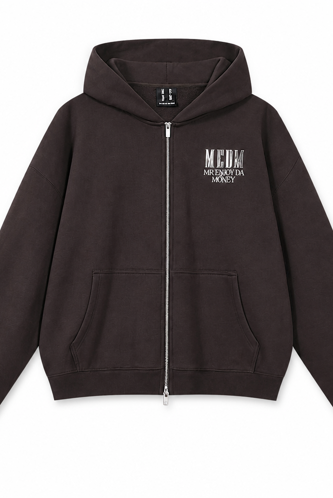 Mingstreet ASC launch still-life | MEDM | 3D Logo Two Way Zip Cotton Hoodie | Brown | generated_extra_ready_product_colorway