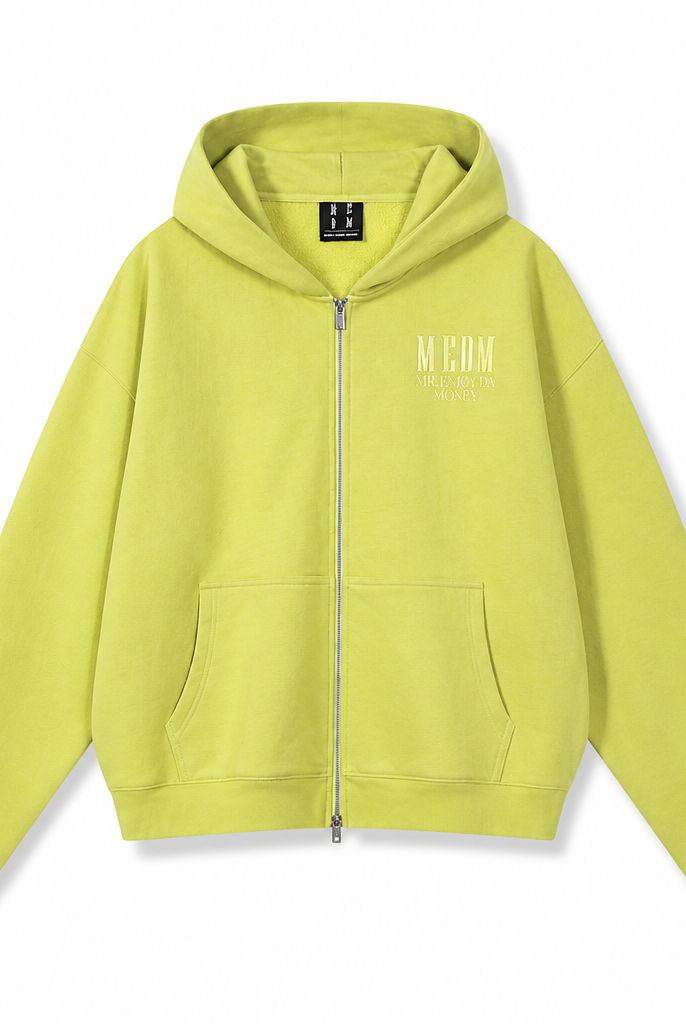 Mingstreet ASC launch still-life | MEDM | 3D Logo Two Way Zip Cotton Hoodie | Green | generated_extra_ready_product_colorway