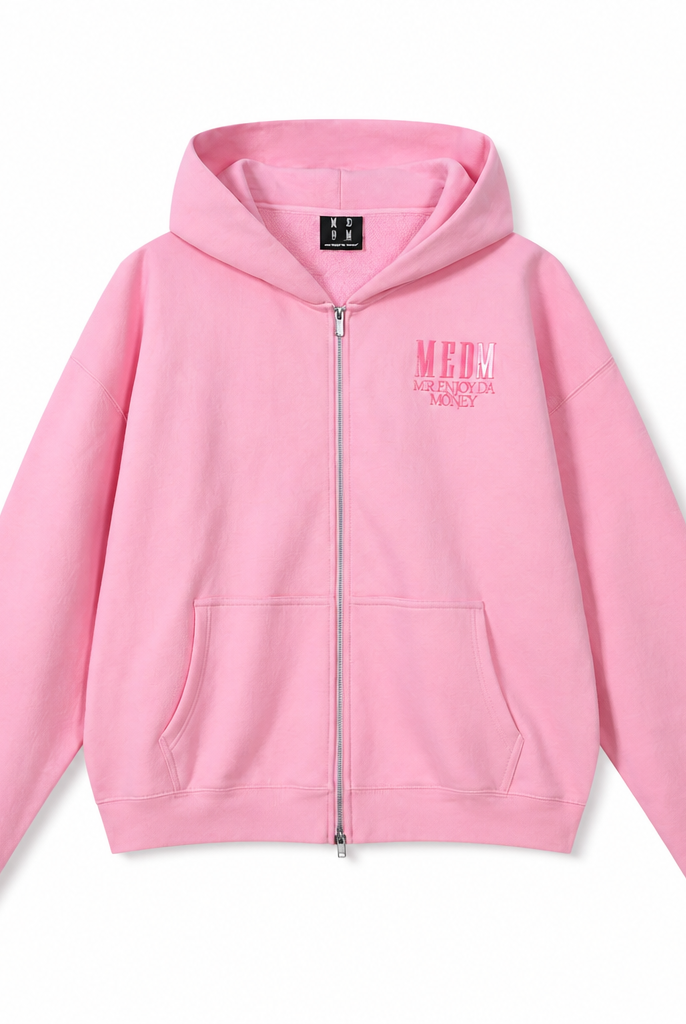 Mingstreet ASC launch still-life | MEDM | 3D Logo Two Way Zip Cotton Hoodie | Pink | generated_extra_ready_product_colorway