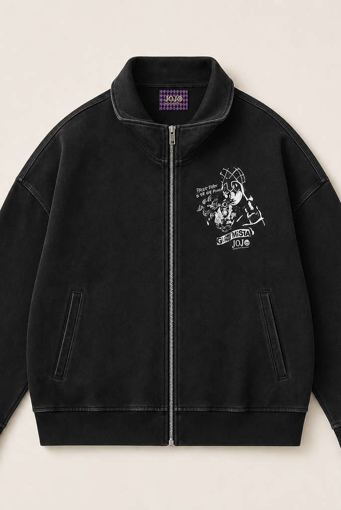 Mingstreet ASC launch still-life | MEDM | Guido Mista Graphic Zip Up Hoodie | Black | ready_now_uncrumpled_replacement