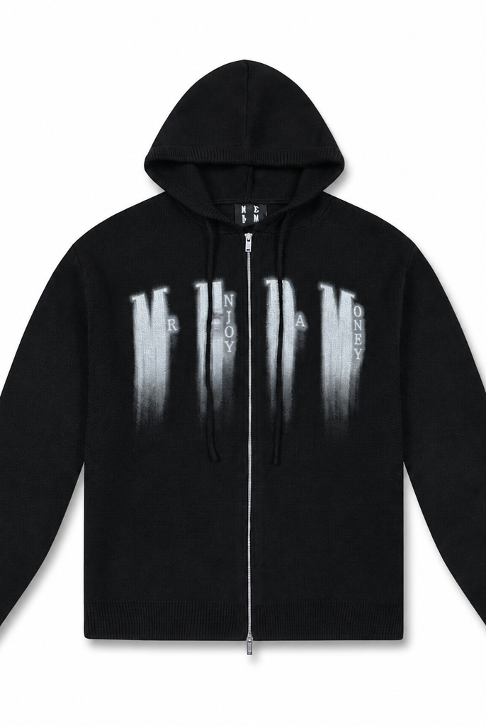 Mingstreet ASC launch still-life | MEDM | Zip Up Hooded Knit Cardigan | Black | generated_extra_ready_product_colorway