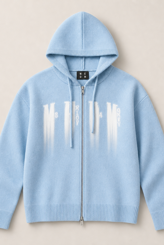 Mingstreet ASC launch still-life | MEDM | Zip Up Hooded Knit Cardigan | Sky Blue | ready_now_uncrumpled_replacement
