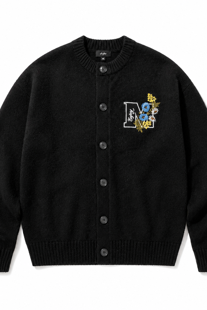 Mingstreet ASC launch still-life | MEDM | Floral Embroidered Knit Cardigan | Black | generated_extra_ready_product_colorway