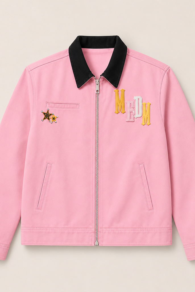 Mingstreet ASC launch still-life | MEDM | Leather Paneled Cotton Detroit Jacket | Pink | ready_now_uncrumpled_replacement