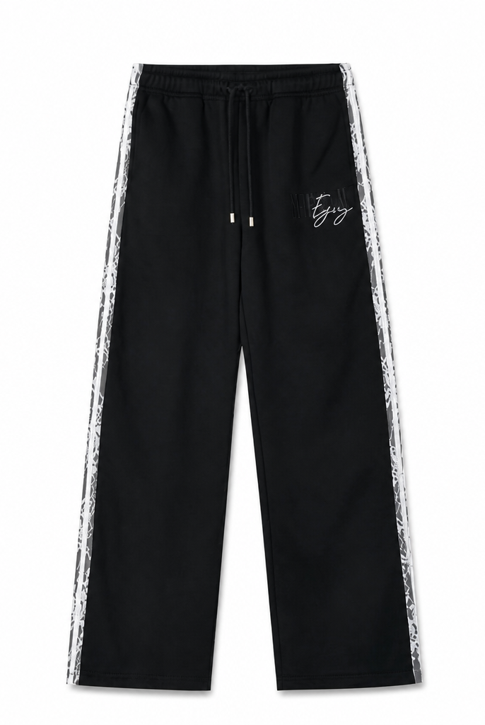Mingstreet ASC launch still-life | MEDM | Lace Paneled Striped Track Pants | Black | generated_extra_ready_product_colorway