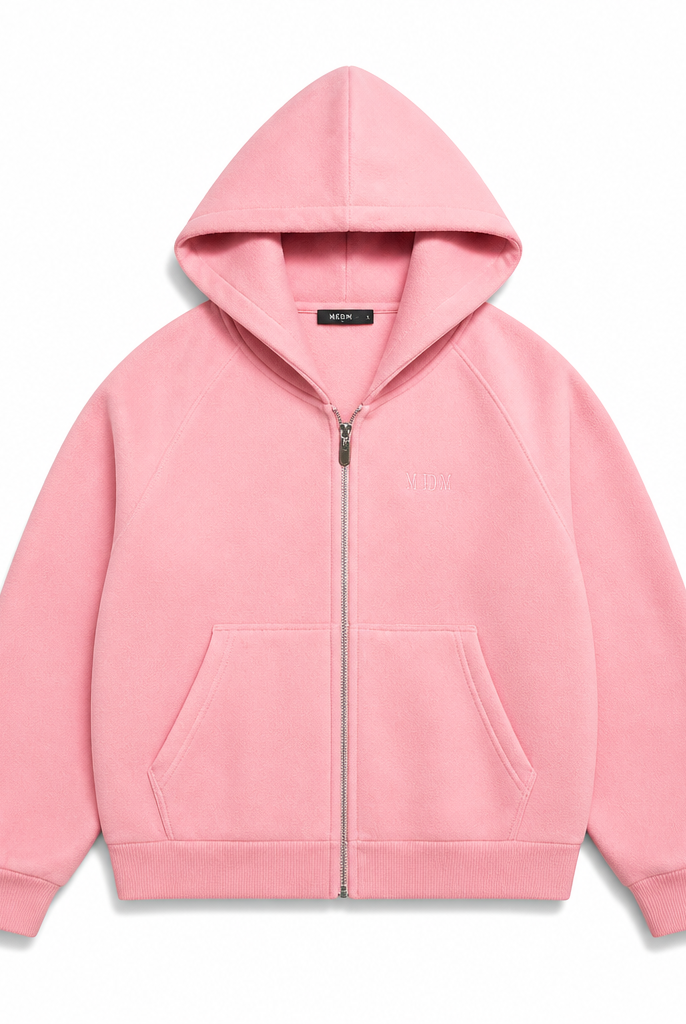 Mingstreet ASC launch still-life | MEDM | Polar Fleece Zip Up Hoodie | Pink | generated_extra_ready_product_colorway