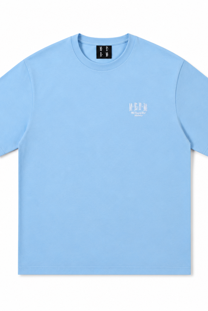 Mingstreet ASC launch still-life | MEDM | Letter Embroidery Cotton T Shirt | Sky Blue | generated_extra_ready_product_colorway