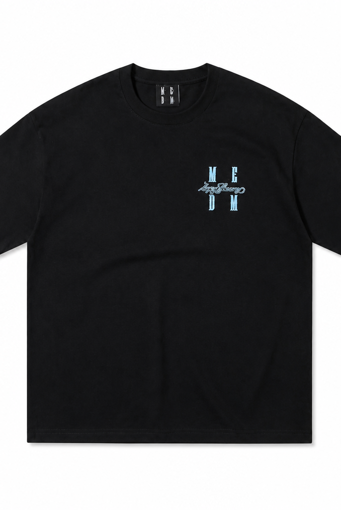 Mingstreet ASC launch still-life | MEDM | Tufted Logo Cotton T Shirt | Black | generated_extra_ready_product_colorway