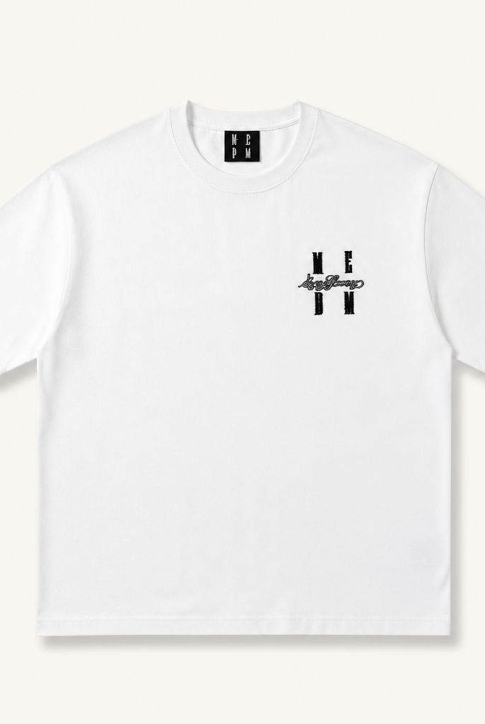 Mingstreet ASC launch still-life | MEDM | Tufted Logo Cotton T Shirt | White | generated_extra_ready_product_colorway