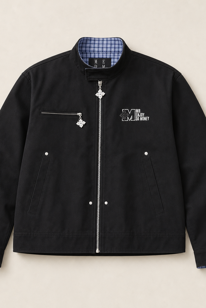 Mingstreet ASC launch still-life | MEDM | Plaid Collar Cotton Zip Up Jacket | Black | ready_now_uncrumpled_replacement