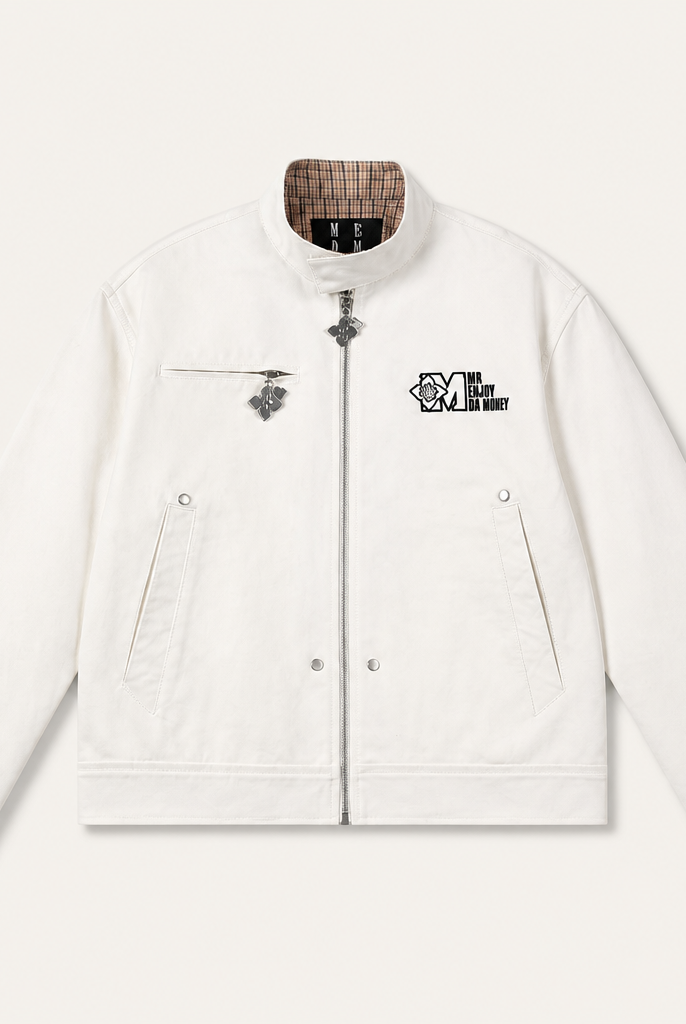 Mingstreet ASC launch still-life | MEDM | Plaid Collar Cotton Zip Up Jacket | White | generated_extra_ready_product_colorway