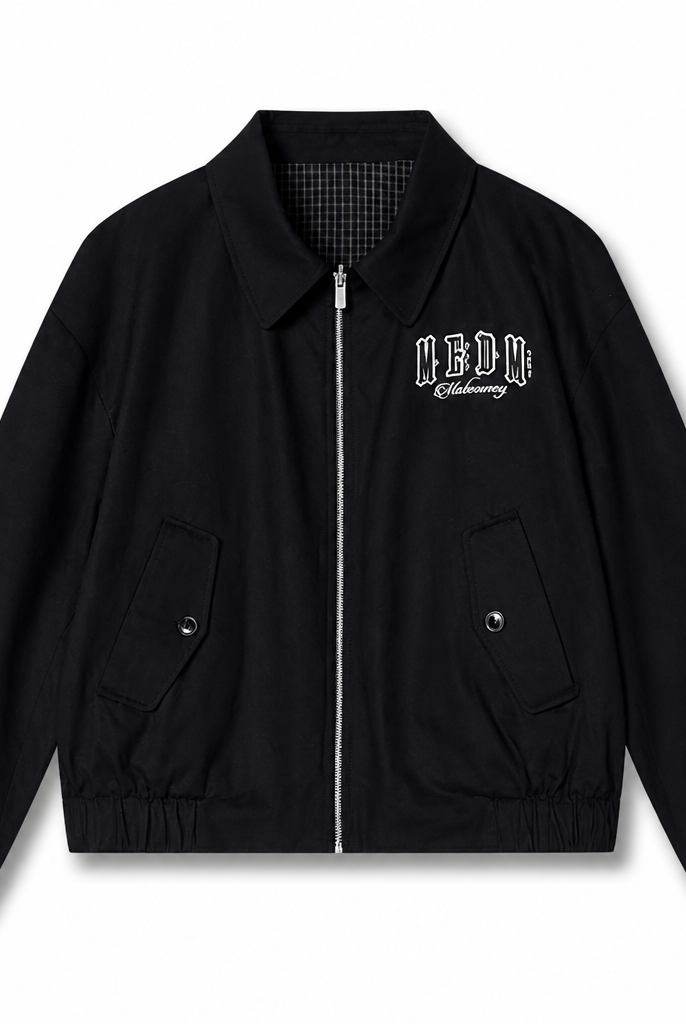Mingstreet ASC launch still-life | MEDM | Reversible Cotton Zip Up Barn Jacket | Black | generated_extra_ready_product_colorway