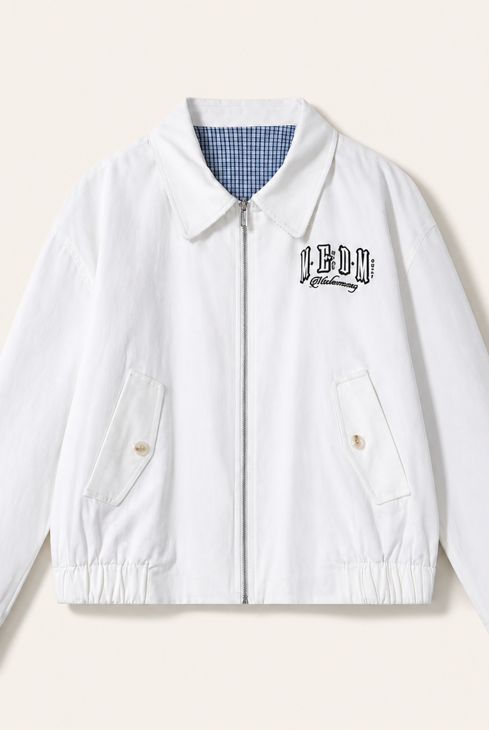 Mingstreet ASC launch still-life | MEDM | Reversible Cotton Zip Up Barn Jacket | White | generated_extra_ready_product_colorway
