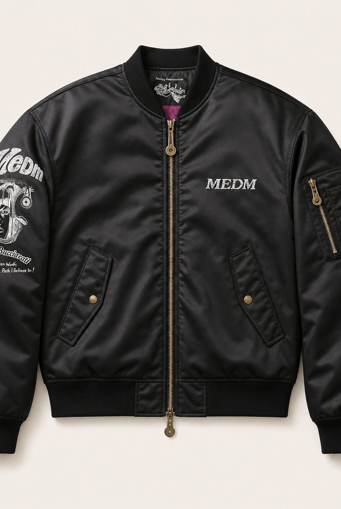 Mingstreet ASC launch still-life | MEDM | JoJo Collab Graphic Puffer Bomber | Black | ready_now_uncrumpled_replacement
