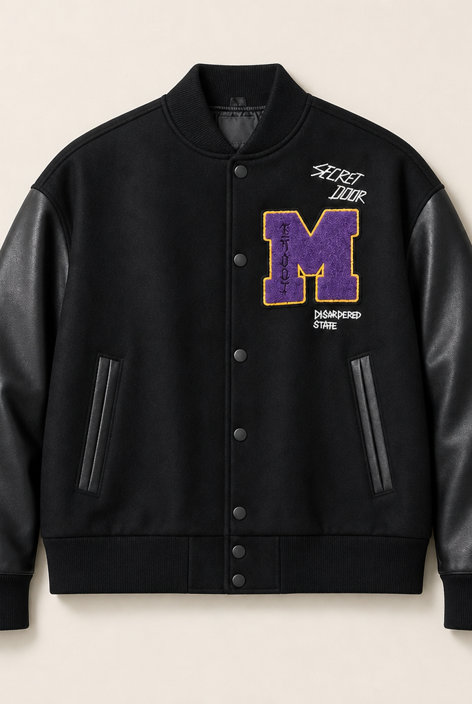 Mingstreet ASC launch still-life | MEDM | Wool Blend Varsity Jacket | Black | ready_now_uncrumpled_replacement