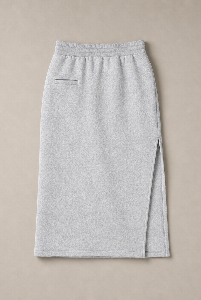Mingstreet ASC launch still-life | RARELY ALIKE | Cotton Side Slit Midi Skirt | Gray | generated_missing_still_life_expansion